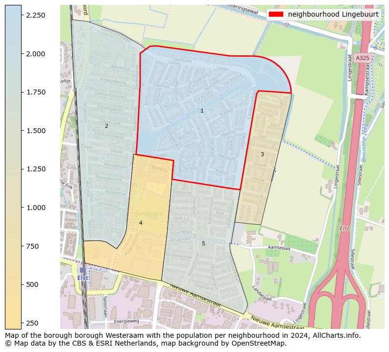 Image of the neighbourhood Lingebuurt at the map. This image is used as introduction to this page. This page shows a lot of information about the population in the neighbourhood Lingebuurt (such as the distribution by age groups of the residents, the composition of households, whether inhabitants are natives or Dutch with an immigration background, data about the houses (numbers, types, price development, use, type of property, ...) and more (car ownership, energy consumption, ...) based on open data from the Dutch Central Bureau of Statistics and various other sources!