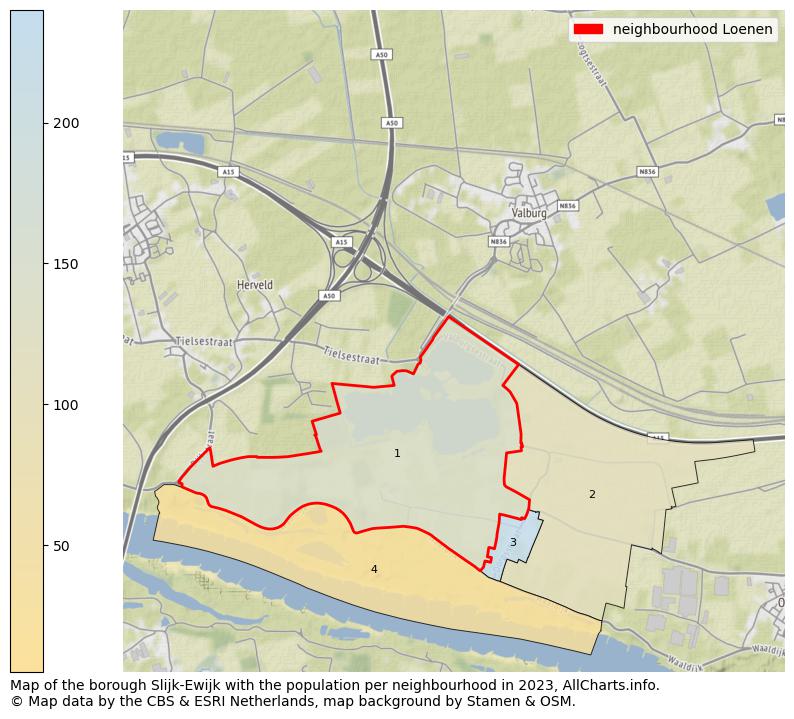Map of the borough Slijk-Ewijk with the population per neighbourhood in 2023. This page shows a lot of information about residents (such as the distribution by age groups, family composition, gender, native or Dutch with an immigration background, ...), homes (numbers, types, price development, use, type of property, ...) and more (car ownership, energy consumption, ...) based on open data from the Dutch Central Bureau of Statistics and various other sources!