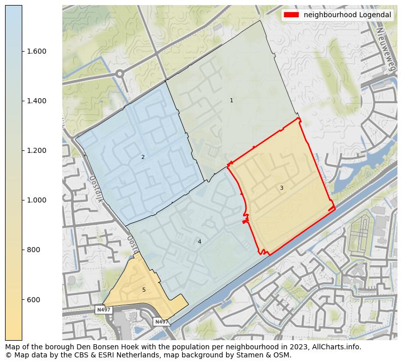 Map of the borough Den Bonsen Hoek with the population per neighbourhood in 2023. This page shows a lot of information about residents (such as the distribution by age groups, family composition, gender, native or Dutch with an immigration background, ...), homes (numbers, types, price development, use, type of property, ...) and more (car ownership, energy consumption, ...) based on open data from the Dutch Central Bureau of Statistics and various other sources!