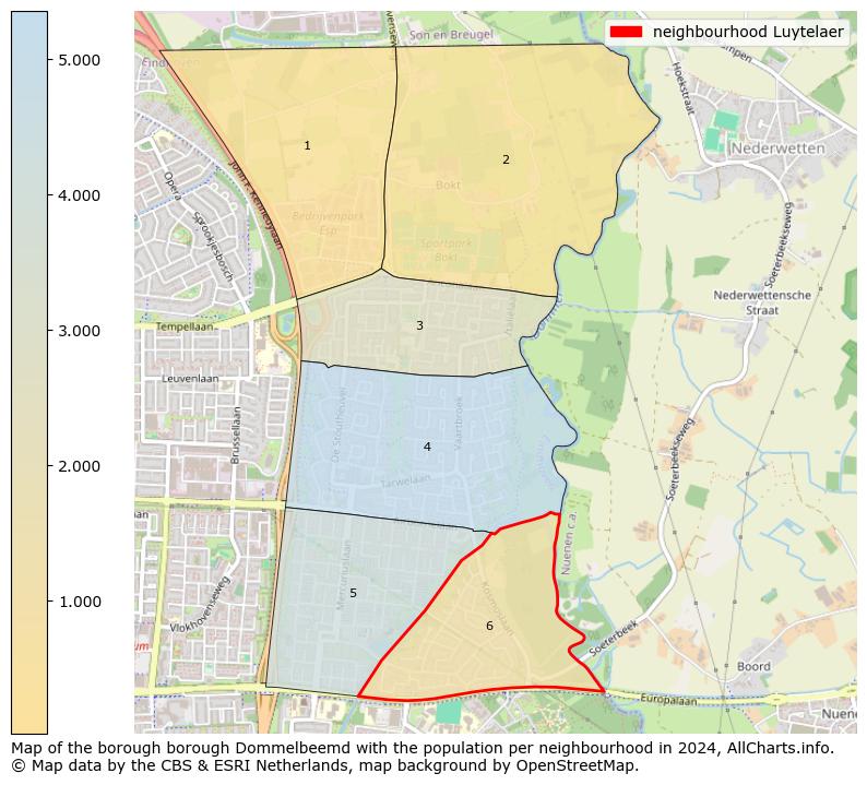 Image of the neighbourhood Luytelaer at the map. This image is used as introduction to this page. This page shows a lot of information about the population in the neighbourhood Luytelaer (such as the distribution by age groups of the residents, the composition of households, whether inhabitants are natives or Dutch with an immigration background, data about the houses (numbers, types, price development, use, type of property, ...) and more (car ownership, energy consumption, ...) based on open data from the Dutch Central Bureau of Statistics and various other sources!