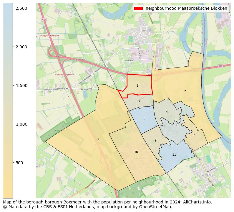 Image of the neighbourhood Maasbroeksche Blokken at the map. This image is used as introduction to this page. This page shows a lot of information about the population in the neighbourhood Maasbroeksche Blokken (such as the distribution by age groups of the residents, the composition of households, whether inhabitants are natives or Dutch with an immigration background, data about the houses (numbers, types, price development, use, type of property, ...) and more (car ownership, energy consumption, ...) based on open data from the Dutch Central Bureau of Statistics and various other sources!