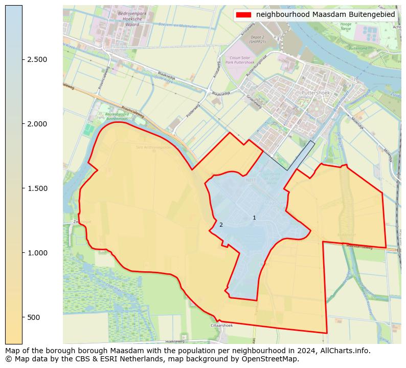 Image of the neighbourhood Maasdam Buitengebied at the map. This image is used as introduction to this page. This page shows a lot of information about the population in the neighbourhood Maasdam Buitengebied (such as the distribution by age groups of the residents, the composition of households, whether inhabitants are natives or Dutch with an immigration background, data about the houses (numbers, types, price development, use, type of property, ...) and more (car ownership, energy consumption, ...) based on open data from the Dutch Central Bureau of Statistics and various other sources!