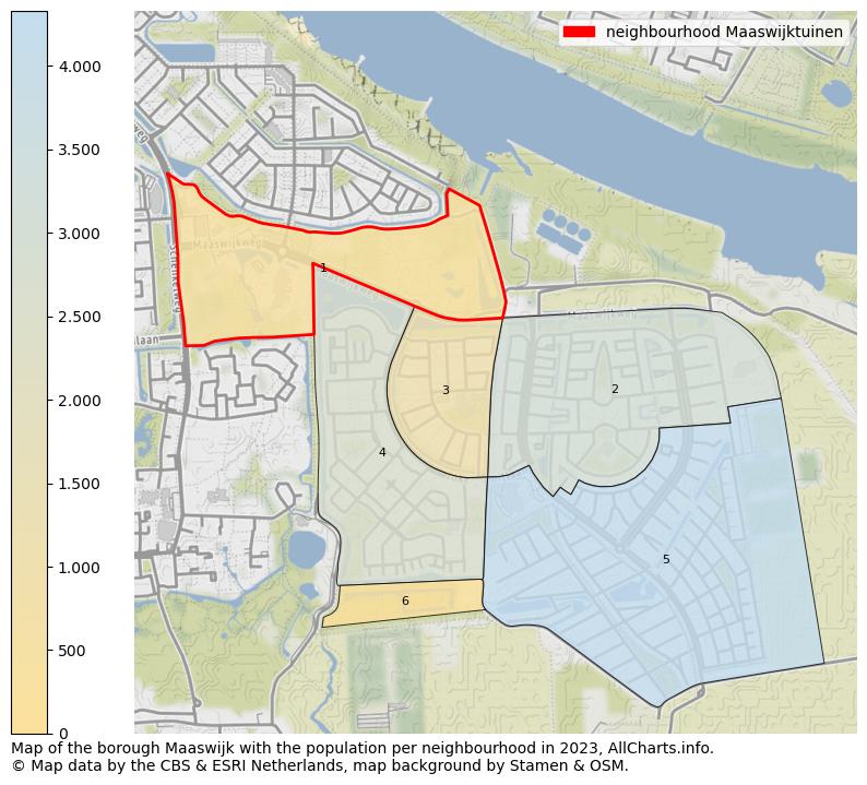 Map of the borough Maaswijk with the population per neighbourhood in 2023. This page shows a lot of information about residents (such as the distribution by age groups, family composition, gender, native or Dutch with an immigration background, ...), homes (numbers, types, price development, use, type of property, ...) and more (car ownership, energy consumption, ...) based on open data from the Dutch Central Bureau of Statistics and various other sources!