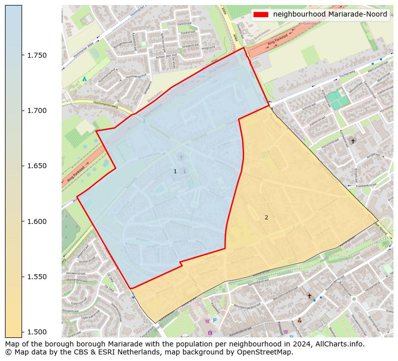 Image of the neighbourhood Mariarade-Noord at the map. This image is used as introduction to this page. This page shows a lot of information about the population in the neighbourhood Mariarade-Noord (such as the distribution by age groups of the residents, the composition of households, whether inhabitants are natives or Dutch with an immigration background, data about the houses (numbers, types, price development, use, type of property, ...) and more (car ownership, energy consumption, ...) based on open data from the Dutch Central Bureau of Statistics and various other sources!