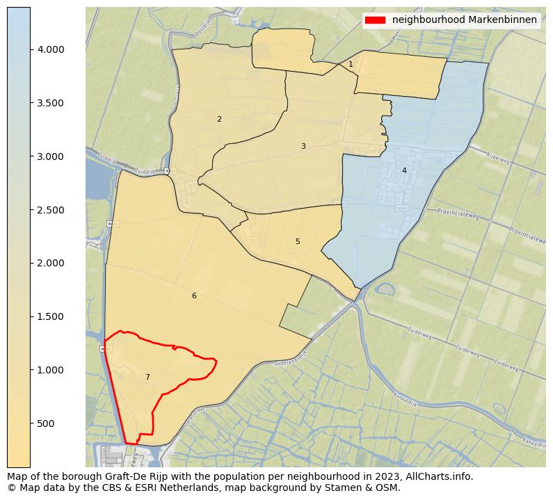 Map of the borough Graft-De Rijp with the population per neighbourhood in 2023. This page shows a lot of information about residents (such as the distribution by age groups, family composition, gender, native or Dutch with an immigration background, ...), homes (numbers, types, price development, use, type of property, ...) and more (car ownership, energy consumption, ...) based on open data from the Dutch Central Bureau of Statistics and various other sources!