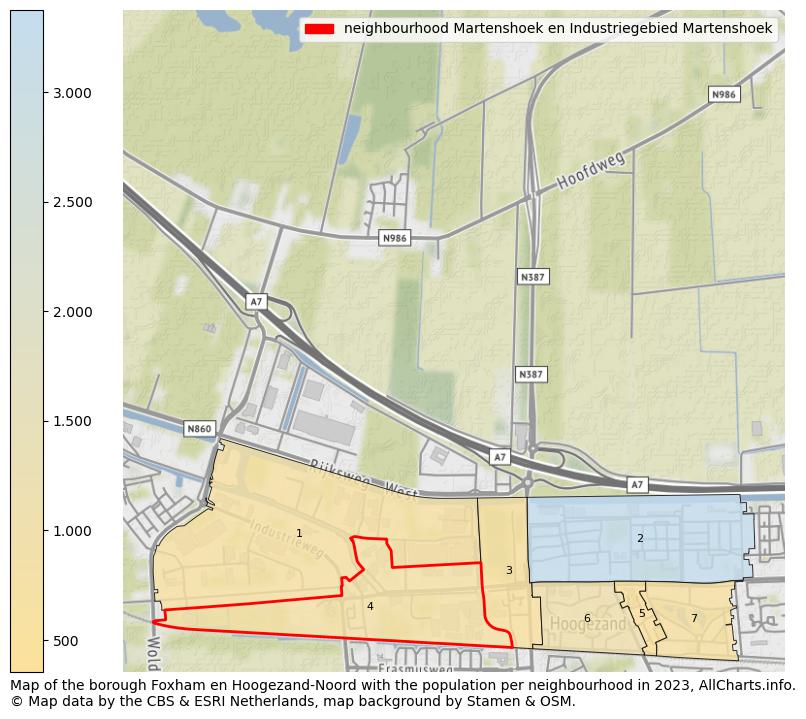 Map of the borough Foxham en Hoogezand-Noord with the population per neighbourhood in 2023. This page shows a lot of information about residents (such as the distribution by age groups, family composition, gender, native or Dutch with an immigration background, ...), homes (numbers, types, price development, use, type of property, ...) and more (car ownership, energy consumption, ...) based on open data from the Dutch Central Bureau of Statistics and various other sources!