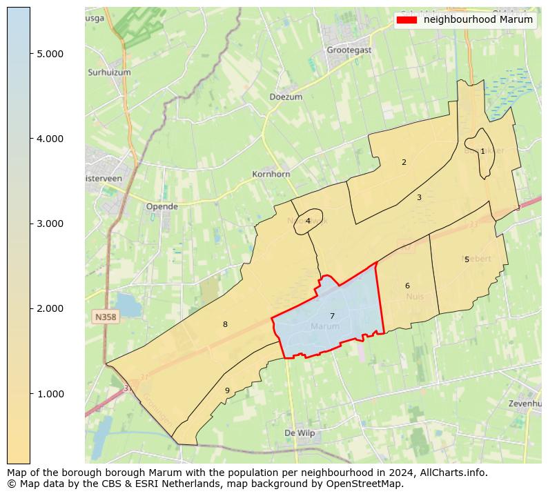 Image of the neighbourhood Marum at the map. This image is used as introduction to this page. This page shows a lot of information about the population in the neighbourhood Marum (such as the distribution by age groups of the residents, the composition of households, whether inhabitants are natives or Dutch with an immigration background, data about the houses (numbers, types, price development, use, type of property, ...) and more (car ownership, energy consumption, ...) based on open data from the Dutch Central Bureau of Statistics and various other sources!