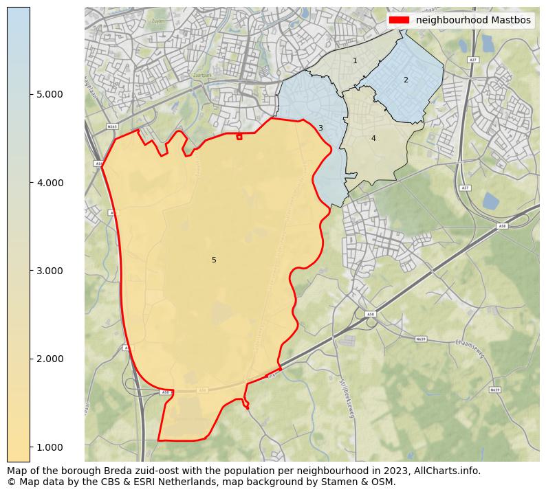 Map of the borough Breda zuid-oost with the population per neighbourhood in 2023. This page shows a lot of information about residents (such as the distribution by age groups, family composition, gender, native or Dutch with an immigration background, ...), homes (numbers, types, price development, use, type of property, ...) and more (car ownership, energy consumption, ...) based on open data from the Dutch Central Bureau of Statistics and various other sources!