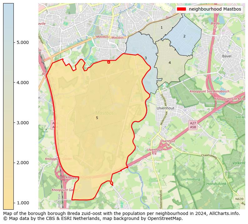 Image of the neighbourhood Mastbos at the map. This image is used as introduction to this page. This page shows a lot of information about the population in the neighbourhood Mastbos (such as the distribution by age groups of the residents, the composition of households, whether inhabitants are natives or Dutch with an immigration background, data about the houses (numbers, types, price development, use, type of property, ...) and more (car ownership, energy consumption, ...) based on open data from the Dutch Central Bureau of Statistics and various other sources!