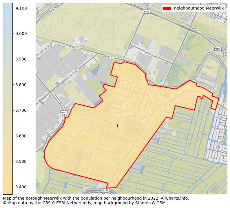 Map of the borough Meerwijk with the population per neighbourhood in 2022. This page shows a lot of information about residents (such as the distribution by age groups, family composition, gender, native or Dutch with an immigration background, ...), homes (numbers, types, price development, use, type of property, ...) and more (car ownership, energy consumption, ...) based on open data from the Dutch Central Bureau of Statistics and various other sources!
