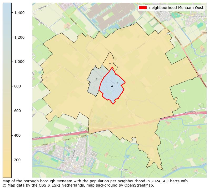 Image of the neighbourhood Menaam Oost at the map. This image is used as introduction to this page. This page shows a lot of information about the population in the neighbourhood Menaam Oost (such as the distribution by age groups of the residents, the composition of households, whether inhabitants are natives or Dutch with an immigration background, data about the houses (numbers, types, price development, use, type of property, ...) and more (car ownership, energy consumption, ...) based on open data from the Dutch Central Bureau of Statistics and various other sources!