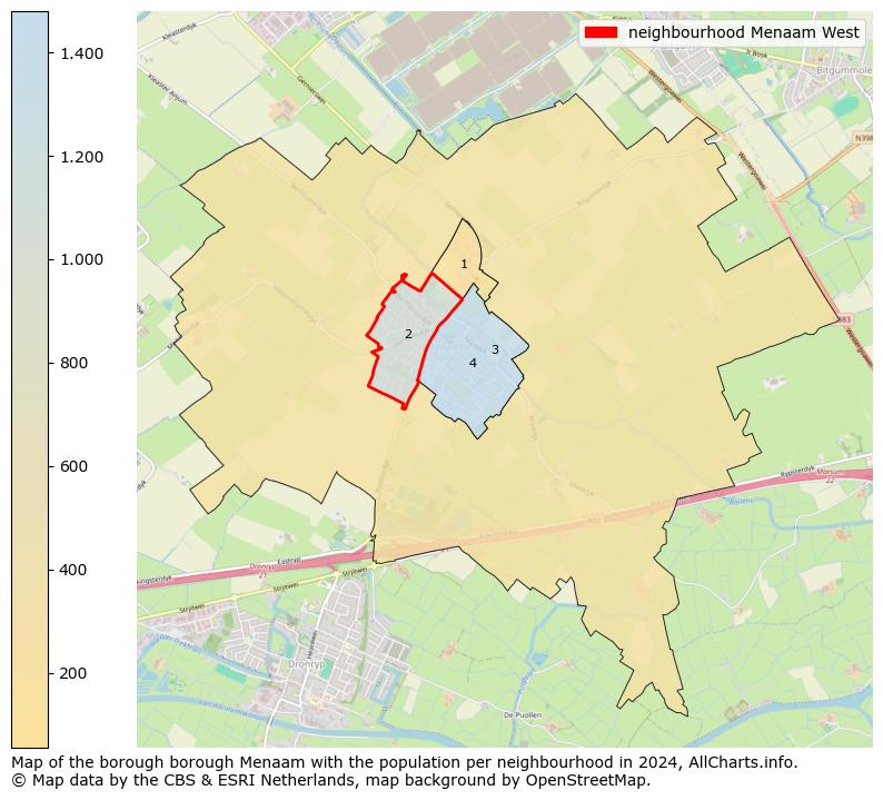 Image of the neighbourhood Menaam West at the map. This image is used as introduction to this page. This page shows a lot of information about the population in the neighbourhood Menaam West (such as the distribution by age groups of the residents, the composition of households, whether inhabitants are natives or Dutch with an immigration background, data about the houses (numbers, types, price development, use, type of property, ...) and more (car ownership, energy consumption, ...) based on open data from the Dutch Central Bureau of Statistics and various other sources!