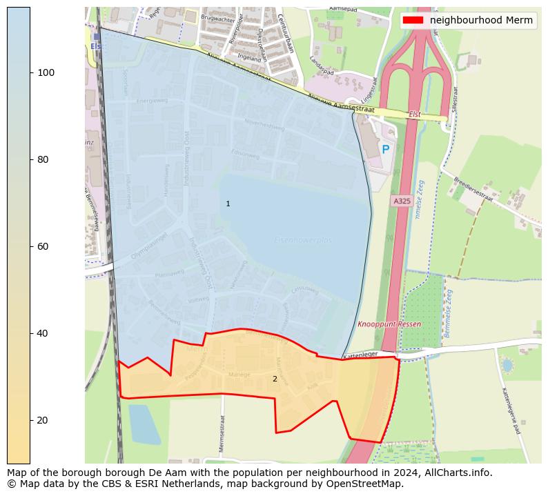 Image of the neighbourhood Merm at the map. This image is used as introduction to this page. This page shows a lot of information about the population in the neighbourhood Merm (such as the distribution by age groups of the residents, the composition of households, whether inhabitants are natives or Dutch with an immigration background, data about the houses (numbers, types, price development, use, type of property, ...) and more (car ownership, energy consumption, ...) based on open data from the Dutch Central Bureau of Statistics and various other sources!