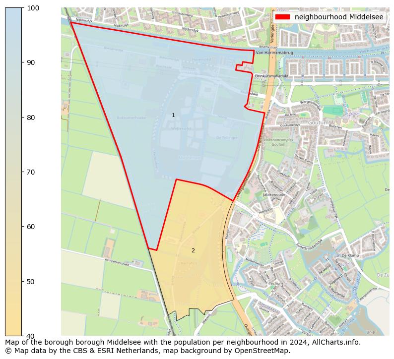 Image of the neighbourhood Middelsee at the map. This image is used as introduction to this page. This page shows a lot of information about the population in the neighbourhood Middelsee (such as the distribution by age groups of the residents, the composition of households, whether inhabitants are natives or Dutch with an immigration background, data about the houses (numbers, types, price development, use, type of property, ...) and more (car ownership, energy consumption, ...) based on open data from the Dutch Central Bureau of Statistics and various other sources!