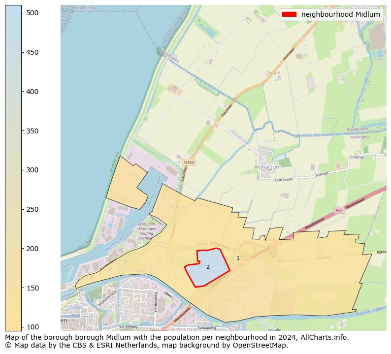 Image of the neighbourhood Midlum at the map. This image is used as introduction to this page. This page shows a lot of information about the population in the neighbourhood Midlum (such as the distribution by age groups of the residents, the composition of households, whether inhabitants are natives or Dutch with an immigration background, data about the houses (numbers, types, price development, use, type of property, ...) and more (car ownership, energy consumption, ...) based on open data from the Dutch Central Bureau of Statistics and various other sources!