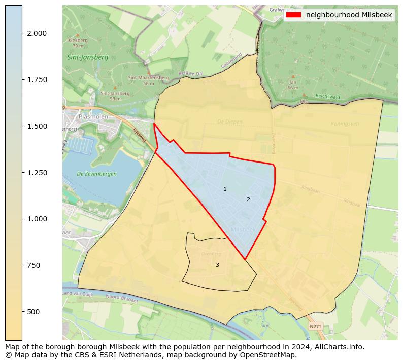 Image of the neighbourhood Milsbeek at the map. This image is used as introduction to this page. This page shows a lot of information about the population in the neighbourhood Milsbeek (such as the distribution by age groups of the residents, the composition of households, whether inhabitants are natives or Dutch with an immigration background, data about the houses (numbers, types, price development, use, type of property, ...) and more (car ownership, energy consumption, ...) based on open data from the Dutch Central Bureau of Statistics and various other sources!