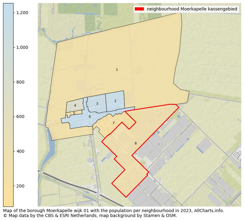 Map of the borough Moerkapelle wijk 01 with the population per neighbourhood in 2023. This page shows a lot of information about residents (such as the distribution by age groups, family composition, gender, native or Dutch with an immigration background, ...), homes (numbers, types, price development, use, type of property, ...) and more (car ownership, energy consumption, ...) based on open data from the Dutch Central Bureau of Statistics and various other sources!