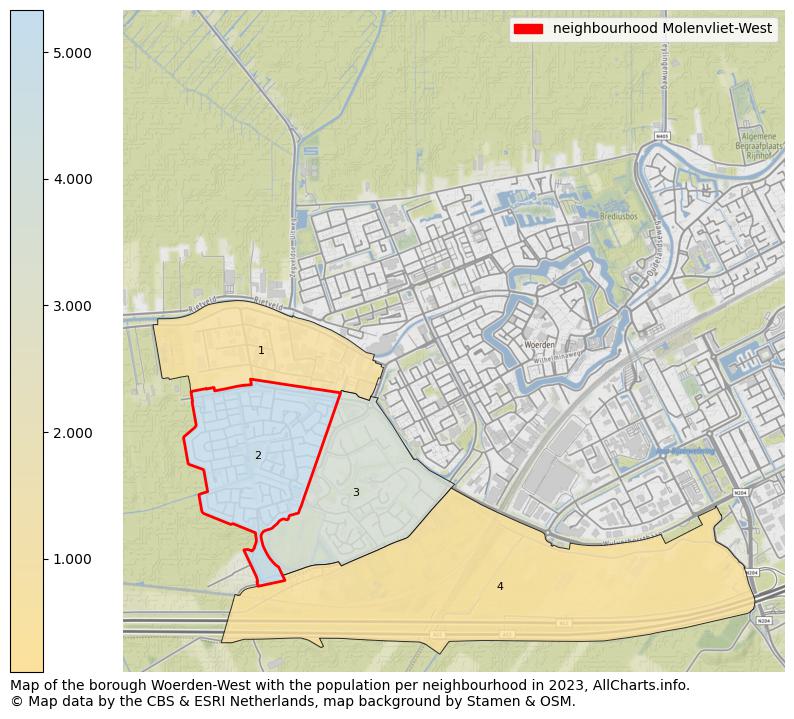 Map of the borough Woerden-West with the population per neighbourhood in 2023. This page shows a lot of information about residents (such as the distribution by age groups, family composition, gender, native or Dutch with an immigration background, ...), homes (numbers, types, price development, use, type of property, ...) and more (car ownership, energy consumption, ...) based on open data from the Dutch Central Bureau of Statistics and various other sources!