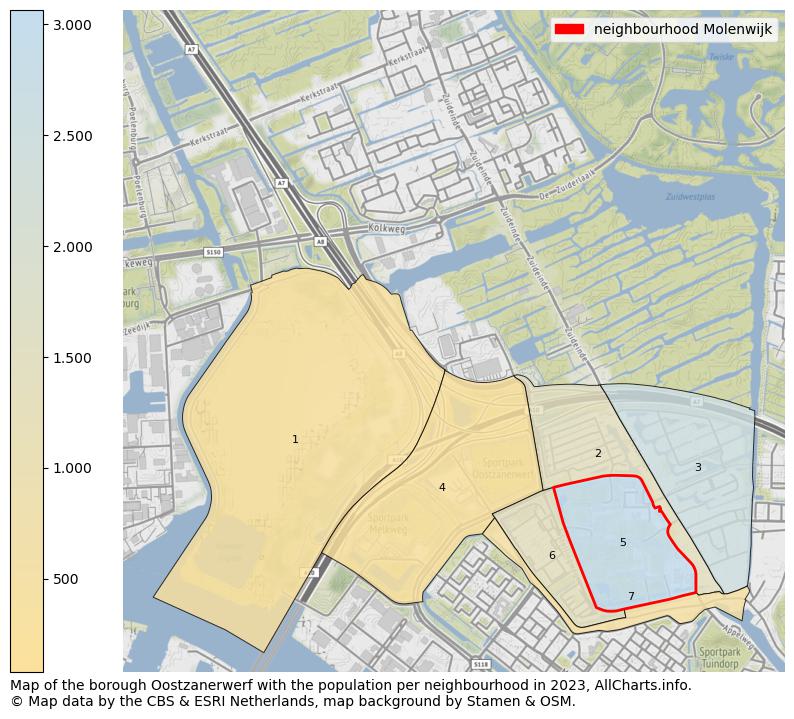 Map of the borough Oostzanerwerf with the population per neighbourhood in 2023. This page shows a lot of information about residents (such as the distribution by age groups, family composition, gender, native or Dutch with an immigration background, ...), homes (numbers, types, price development, use, type of property, ...) and more (car ownership, energy consumption, ...) based on open data from the Dutch Central Bureau of Statistics and various other sources!