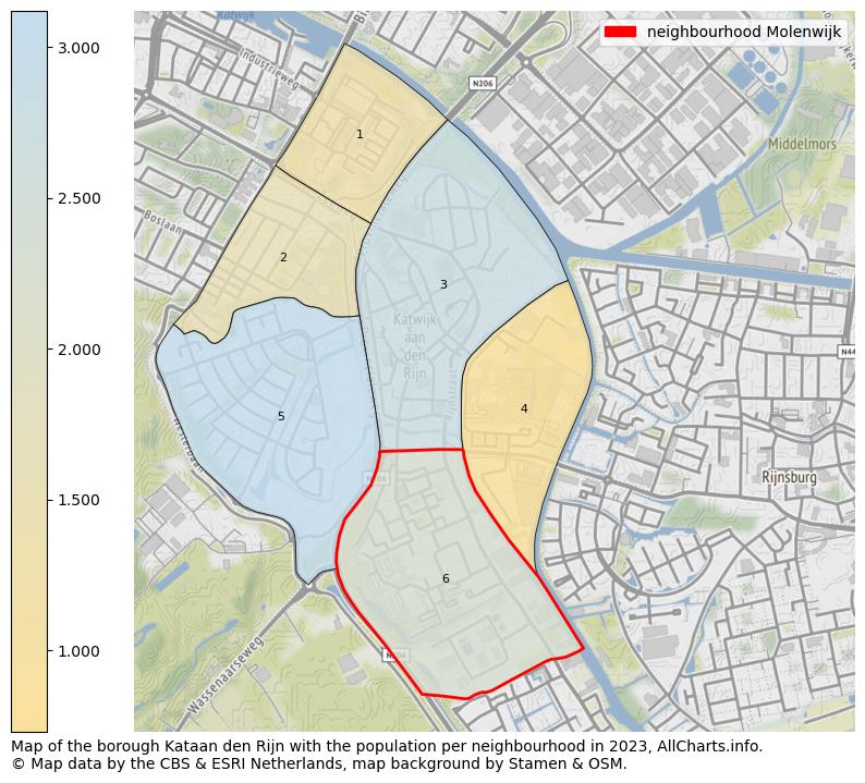 Map of the borough Kataan den Rijn with the population per neighbourhood in 2023. This page shows a lot of information about residents (such as the distribution by age groups, family composition, gender, native or Dutch with an immigration background, ...), homes (numbers, types, price development, use, type of property, ...) and more (car ownership, energy consumption, ...) based on open data from the Dutch Central Bureau of Statistics and various other sources!
