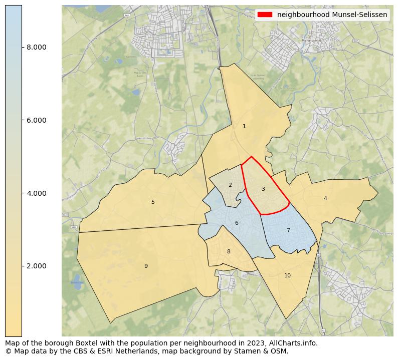 Map of the borough Boxtel with the population per neighbourhood in 2023. This page shows a lot of information about residents (such as the distribution by age groups, family composition, gender, native or Dutch with an immigration background, ...), homes (numbers, types, price development, use, type of property, ...) and more (car ownership, energy consumption, ...) based on open data from the Dutch Central Bureau of Statistics and various other sources!