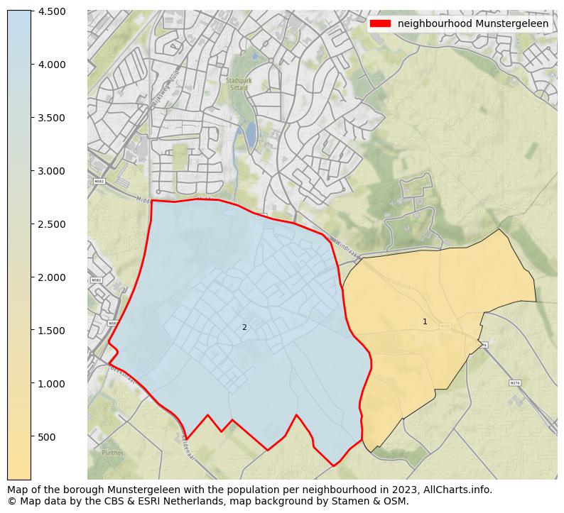 Map of the borough Munstergeleen with the population per neighbourhood in 2022. This page shows a lot of information about residents (such as the distribution by age groups, family composition, gender, native or Dutch with an immigration background, ...), homes (numbers, types, price development, use, type of property, ...) and more (car ownership, energy consumption, ...) based on open data from the Dutch Central Bureau of Statistics and various other sources!