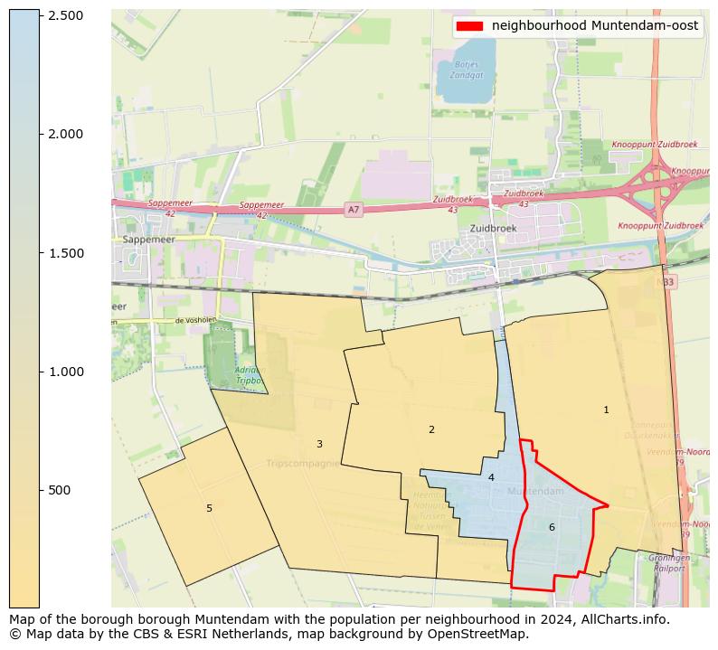 Image of the neighbourhood Muntendam-oost at the map. This image is used as introduction to this page. This page shows a lot of information about the population in the neighbourhood Muntendam-oost (such as the distribution by age groups of the residents, the composition of households, whether inhabitants are natives or Dutch with an immigration background, data about the houses (numbers, types, price development, use, type of property, ...) and more (car ownership, energy consumption, ...) based on open data from the Dutch Central Bureau of Statistics and various other sources!