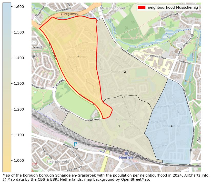 Image of the neighbourhood Musschemig at the map. This image is used as introduction to this page. This page shows a lot of information about the population in the neighbourhood Musschemig (such as the distribution by age groups of the residents, the composition of households, whether inhabitants are natives or Dutch with an immigration background, data about the houses (numbers, types, price development, use, type of property, ...) and more (car ownership, energy consumption, ...) based on open data from the Dutch Central Bureau of Statistics and various other sources!
