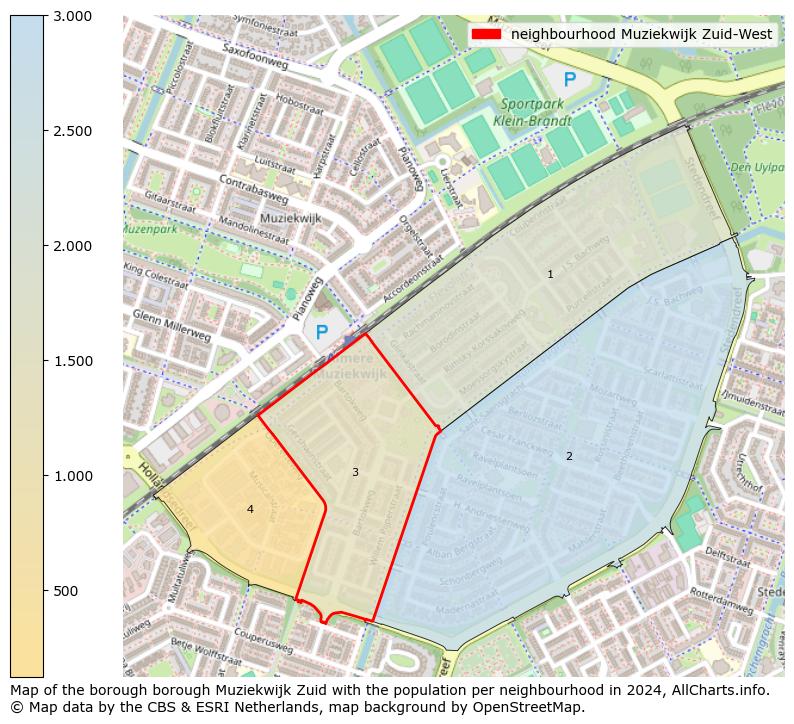 Image of the neighbourhood Muziekwijk Zuid-West at the map. This image is used as introduction to this page. This page shows a lot of information about the population in the neighbourhood Muziekwijk Zuid-West (such as the distribution by age groups of the residents, the composition of households, whether inhabitants are natives or Dutch with an immigration background, data about the houses (numbers, types, price development, use, type of property, ...) and more (car ownership, energy consumption, ...) based on open data from the Dutch Central Bureau of Statistics and various other sources!