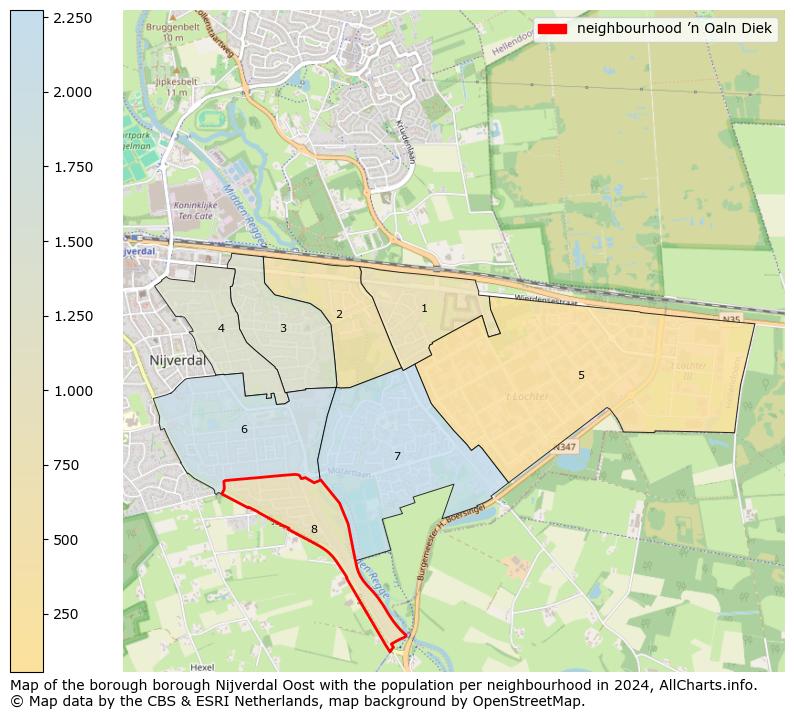 Image of the neighbourhood ’n Oaln Diek at the map. This image is used as introduction to this page. This page shows a lot of information about the population in the neighbourhood ’n Oaln Diek (such as the distribution by age groups of the residents, the composition of households, whether inhabitants are natives or Dutch with an immigration background, data about the houses (numbers, types, price development, use, type of property, ...) and more (car ownership, energy consumption, ...) based on open data from the Dutch Central Bureau of Statistics and various other sources!