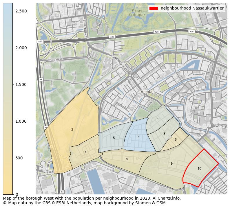 Map of the borough West with the population per neighbourhood in 2023. This page shows a lot of information about residents (such as the distribution by age groups, family composition, gender, native or Dutch with an immigration background, ...), homes (numbers, types, price development, use, type of property, ...) and more (car ownership, energy consumption, ...) based on open data from the Dutch Central Bureau of Statistics and various other sources!