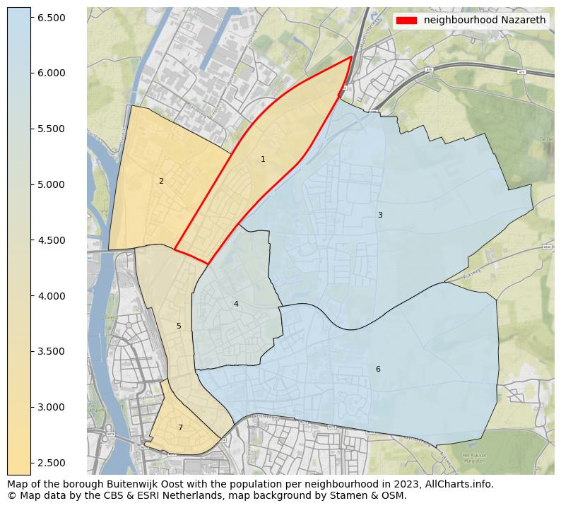 Map of the borough Buitenwijk Oost with the population per neighbourhood in 2023. This page shows a lot of information about residents (such as the distribution by age groups, family composition, gender, native or Dutch with an immigration background, ...), homes (numbers, types, price development, use, type of property, ...) and more (car ownership, energy consumption, ...) based on open data from the Dutch Central Bureau of Statistics and various other sources!