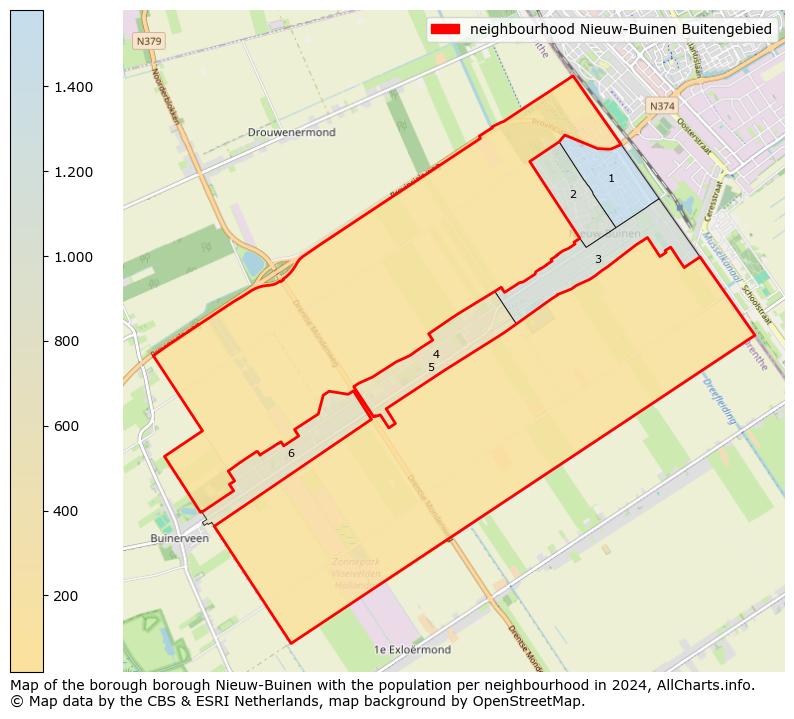 Image of the neighbourhood Nieuw-Buinen Buitengebied at the map. This image is used as introduction to this page. This page shows a lot of information about the population in the neighbourhood Nieuw-Buinen Buitengebied (such as the distribution by age groups of the residents, the composition of households, whether inhabitants are natives or Dutch with an immigration background, data about the houses (numbers, types, price development, use, type of property, ...) and more (car ownership, energy consumption, ...) based on open data from the Dutch Central Bureau of Statistics and various other sources!