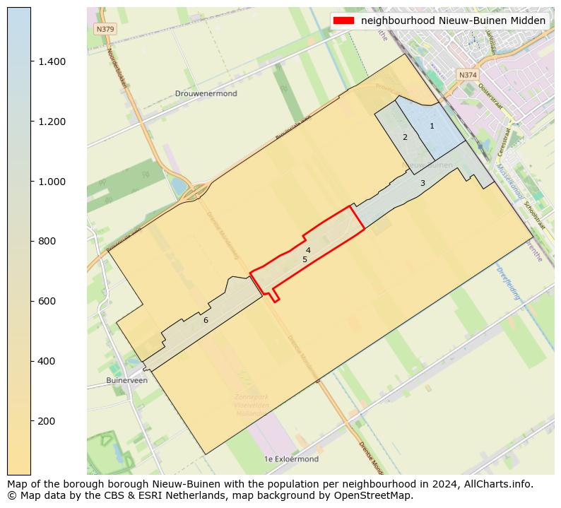 Image of the neighbourhood Nieuw-Buinen Midden at the map. This image is used as introduction to this page. This page shows a lot of information about the population in the neighbourhood Nieuw-Buinen Midden (such as the distribution by age groups of the residents, the composition of households, whether inhabitants are natives or Dutch with an immigration background, data about the houses (numbers, types, price development, use, type of property, ...) and more (car ownership, energy consumption, ...) based on open data from the Dutch Central Bureau of Statistics and various other sources!