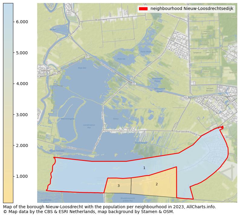 Map of the borough Nieuw-Loosdrecht with the population per neighbourhood in 2023. This page shows a lot of information about residents (such as the distribution by age groups, family composition, gender, native or Dutch with an immigration background, ...), homes (numbers, types, price development, use, type of property, ...) and more (car ownership, energy consumption, ...) based on open data from the Dutch Central Bureau of Statistics and various other sources!