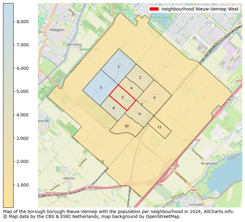 Image of the neighbourhood Nieuw-Vennep West at the map. This image is used as introduction to this page. This page shows a lot of information about the population in the neighbourhood Nieuw-Vennep West (such as the distribution by age groups of the residents, the composition of households, whether inhabitants are natives or Dutch with an immigration background, data about the houses (numbers, types, price development, use, type of property, ...) and more (car ownership, energy consumption, ...) based on open data from the Dutch Central Bureau of Statistics and various other sources!