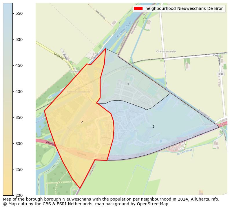 Image of the neighbourhood Nieuweschans De Bron at the map. This image is used as introduction to this page. This page shows a lot of information about the population in the neighbourhood Nieuweschans De Bron (such as the distribution by age groups of the residents, the composition of households, whether inhabitants are natives or Dutch with an immigration background, data about the houses (numbers, types, price development, use, type of property, ...) and more (car ownership, energy consumption, ...) based on open data from the Dutch Central Bureau of Statistics and various other sources!