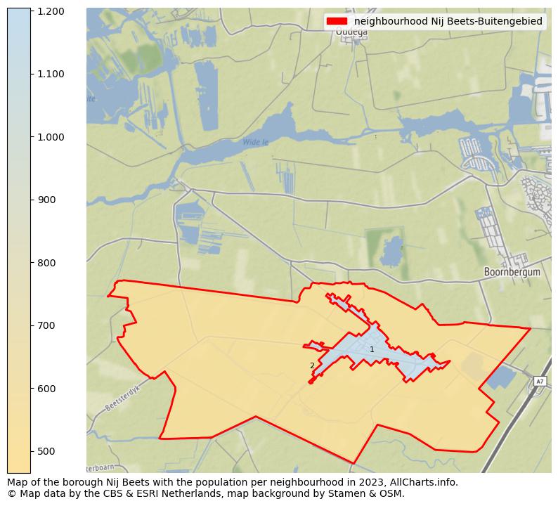 Map of the borough Nij Beets with the population per neighbourhood in 2023. This page shows a lot of information about residents (such as the distribution by age groups, family composition, gender, native or Dutch with an immigration background, ...), homes (numbers, types, price development, use, type of property, ...) and more (car ownership, energy consumption, ...) based on open data from the Dutch Central Bureau of Statistics and various other sources!