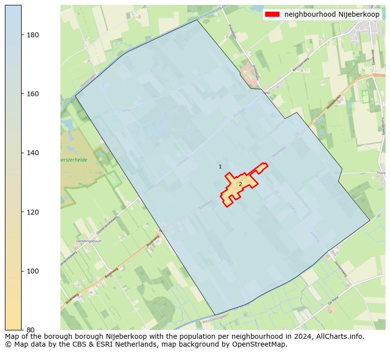 Image of the neighbourhood Nijeberkoop at the map. This image is used as introduction to this page. This page shows a lot of information about the population in the neighbourhood Nijeberkoop (such as the distribution by age groups of the residents, the composition of households, whether inhabitants are natives or Dutch with an immigration background, data about the houses (numbers, types, price development, use, type of property, ...) and more (car ownership, energy consumption, ...) based on open data from the Dutch Central Bureau of Statistics and various other sources!