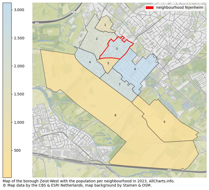 Map of the borough Zeist-West with the population per neighbourhood in 2022. This page shows a lot of information about residents (such as the distribution by age groups, family composition, gender, native or Dutch with an immigration background, ...), homes (numbers, types, price development, use, type of property, ...) and more (car ownership, energy consumption, ...) based on open data from the Dutch Central Bureau of Statistics and various other sources!