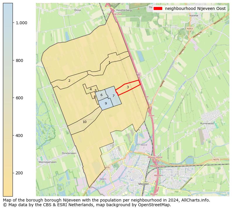 Image of the neighbourhood Nijeveen Oost at the map. This image is used as introduction to this page. This page shows a lot of information about the population in the neighbourhood Nijeveen Oost (such as the distribution by age groups of the residents, the composition of households, whether inhabitants are natives or Dutch with an immigration background, data about the houses (numbers, types, price development, use, type of property, ...) and more (car ownership, energy consumption, ...) based on open data from the Dutch Central Bureau of Statistics and various other sources!