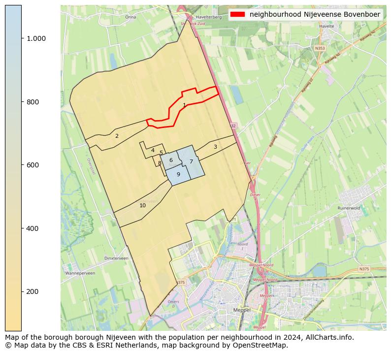 Image of the neighbourhood Nijeveense Bovenboer at the map. This image is used as introduction to this page. This page shows a lot of information about the population in the neighbourhood Nijeveense Bovenboer (such as the distribution by age groups of the residents, the composition of households, whether inhabitants are natives or Dutch with an immigration background, data about the houses (numbers, types, price development, use, type of property, ...) and more (car ownership, energy consumption, ...) based on open data from the Dutch Central Bureau of Statistics and various other sources!