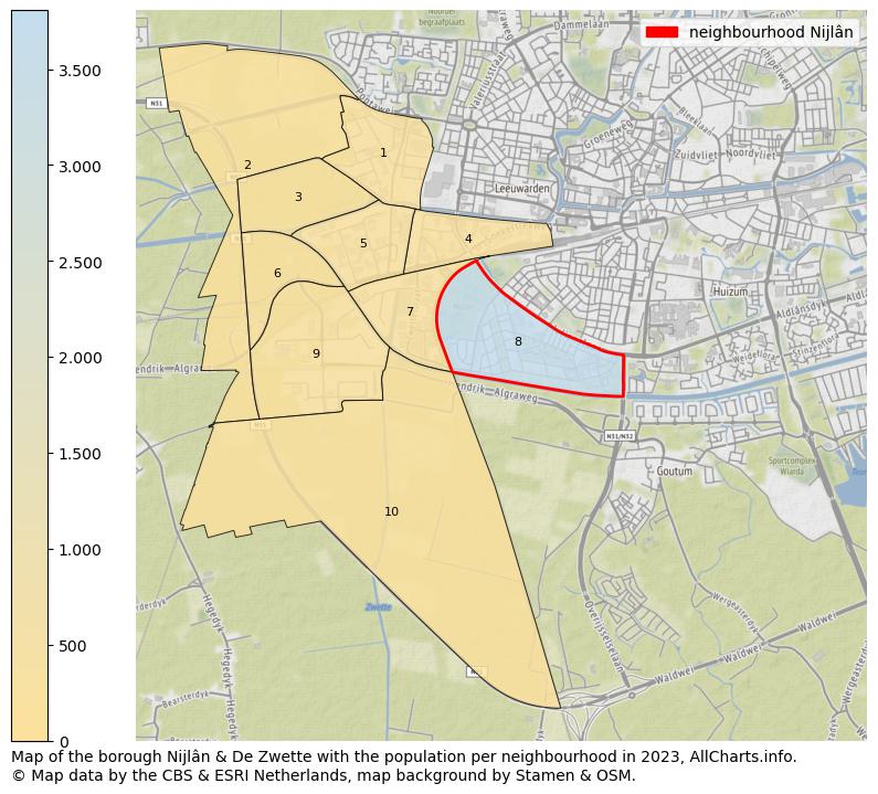 Map of the borough Nijlân & De Zwette with the population per neighbourhood in 2023. This page shows a lot of information about residents (such as the distribution by age groups, family composition, gender, native or Dutch with an immigration background, ...), homes (numbers, types, price development, use, type of property, ...) and more (car ownership, energy consumption, ...) based on open data from the Dutch Central Bureau of Statistics and various other sources!