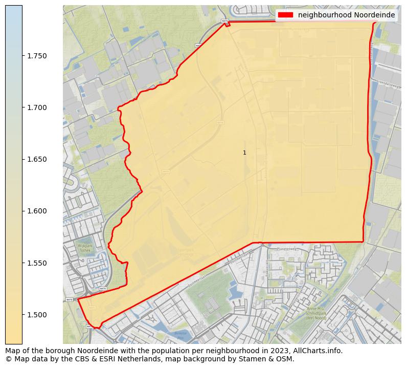 Map of the borough Noordeinde with the population per neighbourhood in 2023. This page shows a lot of information about residents (such as the distribution by age groups, family composition, gender, native or Dutch with an immigration background, ...), homes (numbers, types, price development, use, type of property, ...) and more (car ownership, energy consumption, ...) based on open data from the Dutch Central Bureau of Statistics and various other sources!