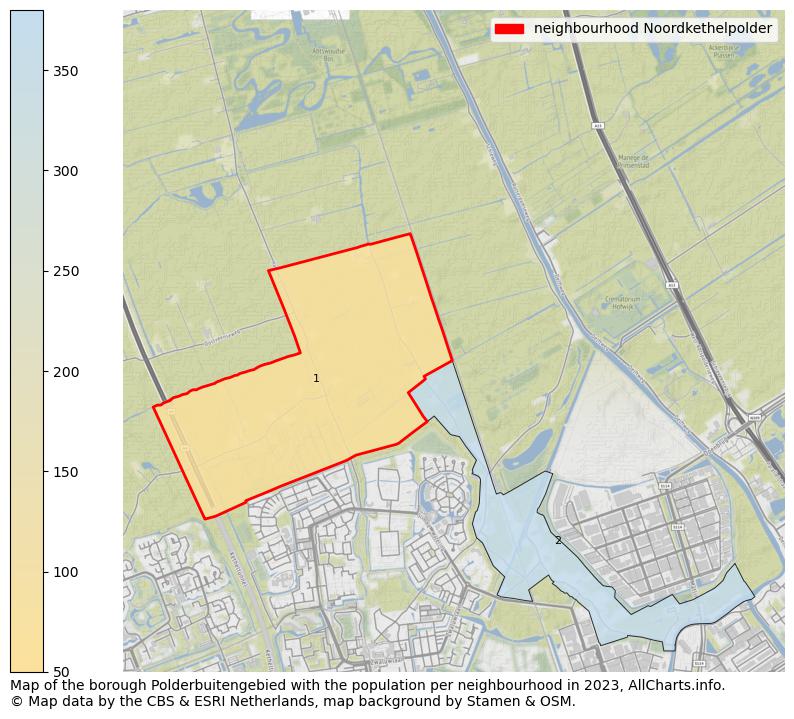 Map of the borough Polderbuitengebied with the population per neighbourhood in 2023. This page shows a lot of information about residents (such as the distribution by age groups, family composition, gender, native or Dutch with an immigration background, ...), homes (numbers, types, price development, use, type of property, ...) and more (car ownership, energy consumption, ...) based on open data from the Dutch Central Bureau of Statistics and various other sources!