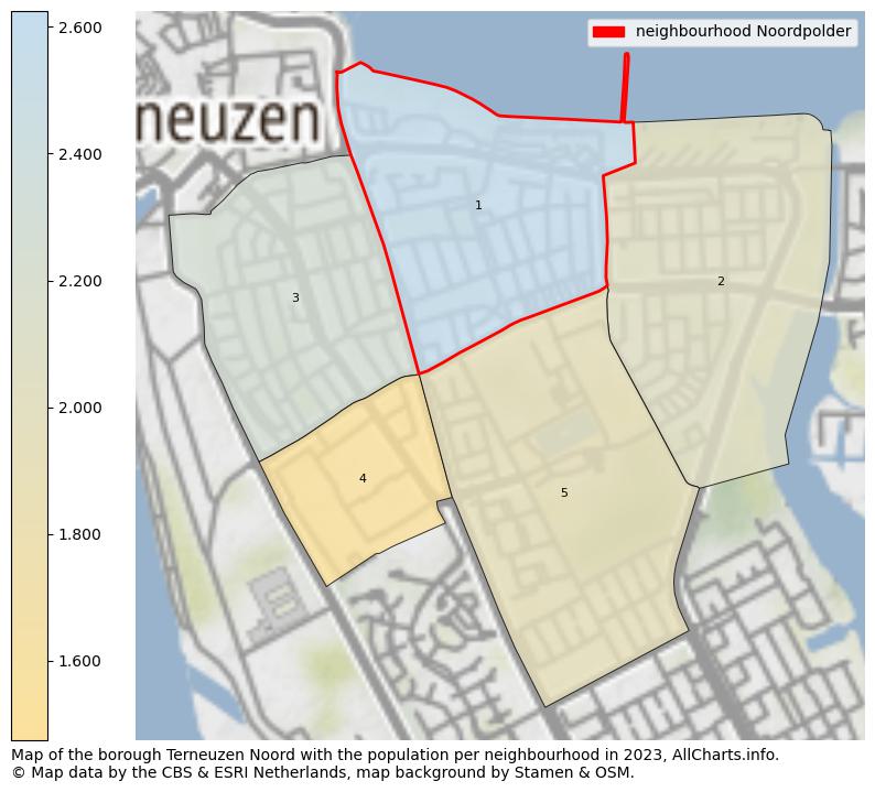 Map of the borough Terneuzen Noord with the population per neighbourhood in 2023. This page shows a lot of information about residents (such as the distribution by age groups, family composition, gender, native or Dutch with an immigration background, ...), homes (numbers, types, price development, use, type of property, ...) and more (car ownership, energy consumption, ...) based on open data from the Dutch Central Bureau of Statistics and various other sources!