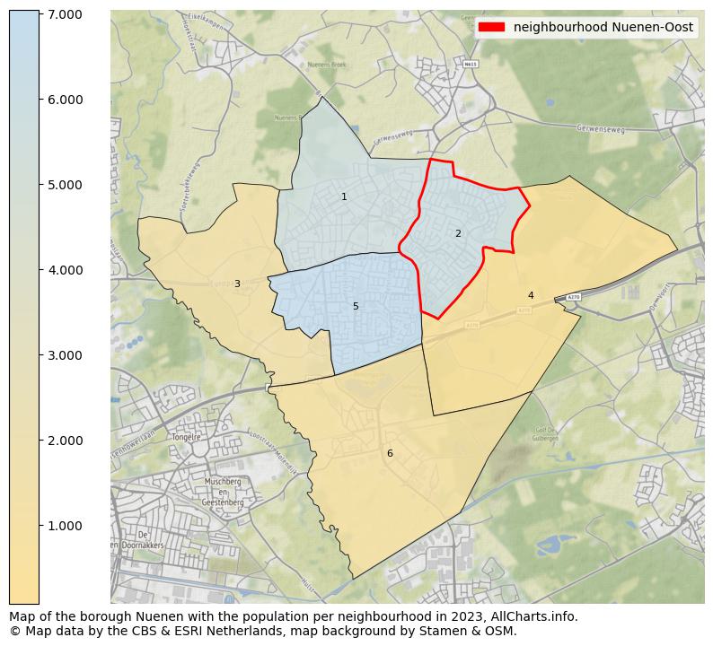 Map of the borough Nuenen with the population per neighbourhood in 2022. This page shows a lot of information about residents (such as the distribution by age groups, family composition, gender, native or Dutch with an immigration background, ...), homes (numbers, types, price development, use, type of property, ...) and more (car ownership, energy consumption, ...) based on open data from the Dutch Central Bureau of Statistics and various other sources!
