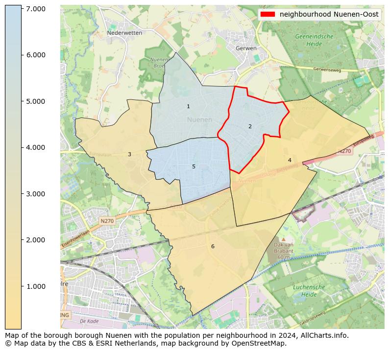 Image of the neighbourhood Nuenen-Oost at the map. This image is used as introduction to this page. This page shows a lot of information about the population in the neighbourhood Nuenen-Oost (such as the distribution by age groups of the residents, the composition of households, whether inhabitants are natives or Dutch with an immigration background, data about the houses (numbers, types, price development, use, type of property, ...) and more (car ownership, energy consumption, ...) based on open data from the Dutch Central Bureau of Statistics and various other sources!