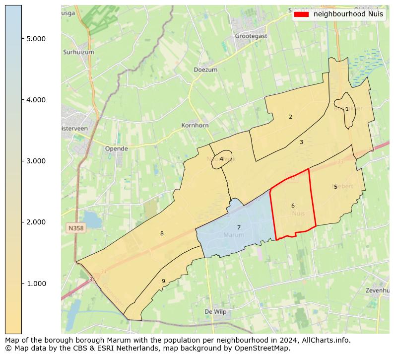 Image of the neighbourhood Nuis at the map. This image is used as introduction to this page. This page shows a lot of information about the population in the neighbourhood Nuis (such as the distribution by age groups of the residents, the composition of households, whether inhabitants are natives or Dutch with an immigration background, data about the houses (numbers, types, price development, use, type of property, ...) and more (car ownership, energy consumption, ...) based on open data from the Dutch Central Bureau of Statistics and various other sources!