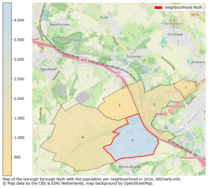 Image of the neighbourhood Nuth at the map. This image is used as introduction to this page. This page shows a lot of information about the population in the neighbourhood Nuth (such as the distribution by age groups of the residents, the composition of households, whether inhabitants are natives or Dutch with an immigration background, data about the houses (numbers, types, price development, use, type of property, ...) and more (car ownership, energy consumption, ...) based on open data from the Dutch Central Bureau of Statistics and various other sources!